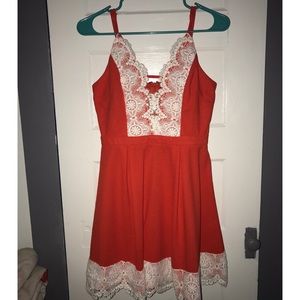 Burnt orange/red dress with lace